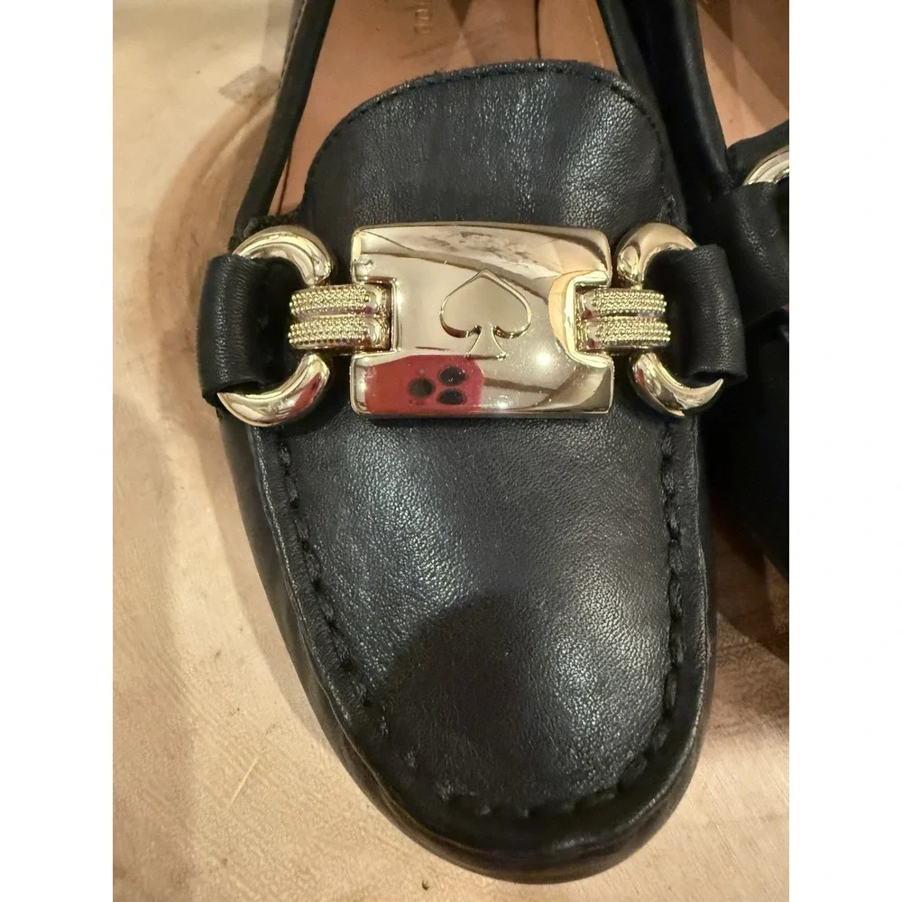 Kate Spade NY Carson Slip On Driving Loafers Shoe Flats Black Leather 5B New‎